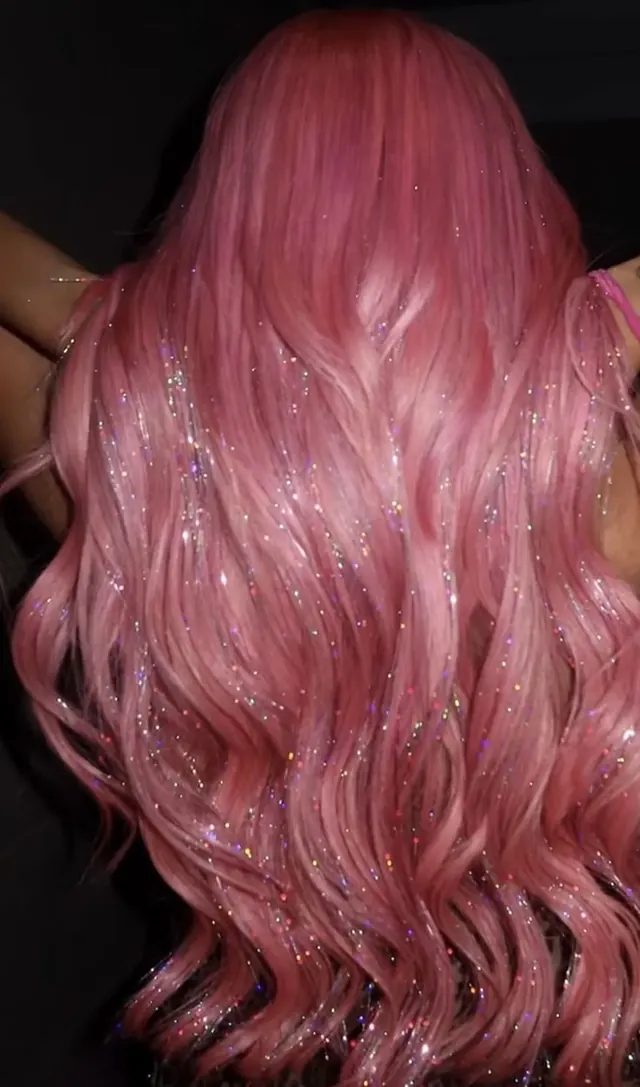 Long pink hair with shimmering strands